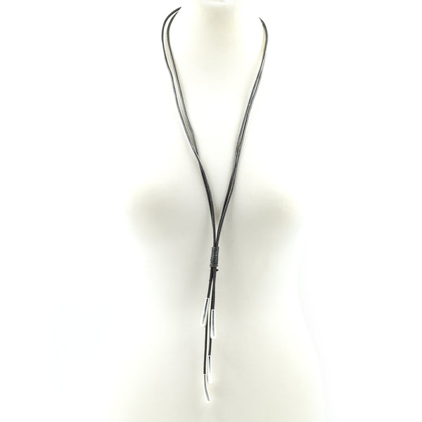 Tassel necklace on long dark grey cord