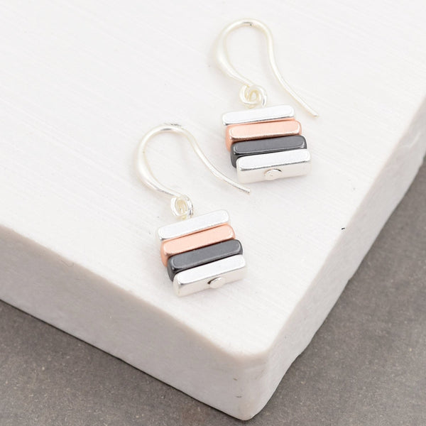 Fish hook earrings with square charm drop