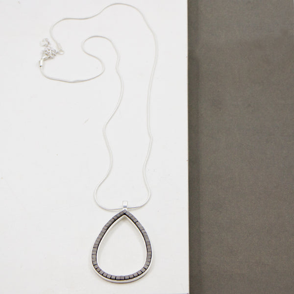 Tear drop shape pendant on long chain necklace