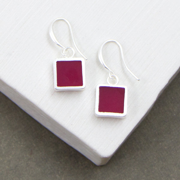 Single square resin inlay earrings