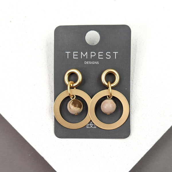 Semi-precious bead inside contemporary ring earrings