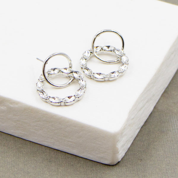 Circle post and crystal circle earrings