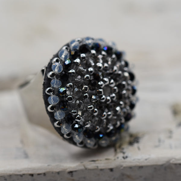 Luxury statement ring with grey tones and crystal