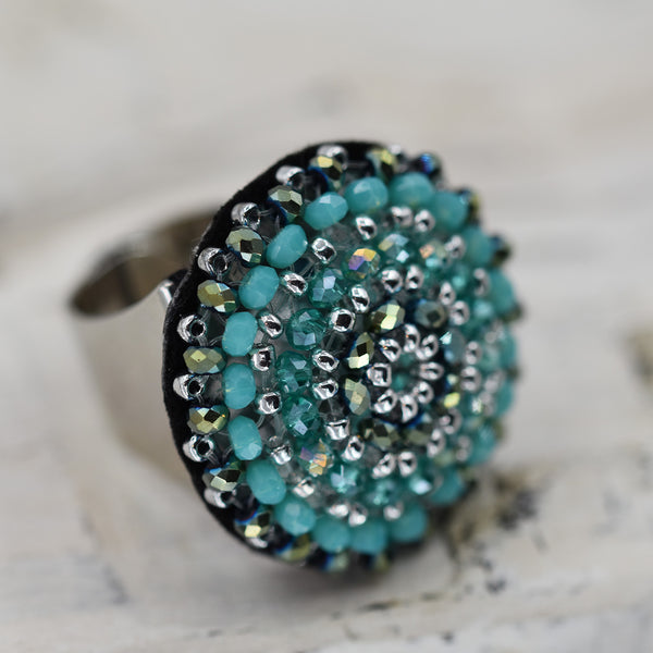 Luxury statement ring with aqua tones and crystal