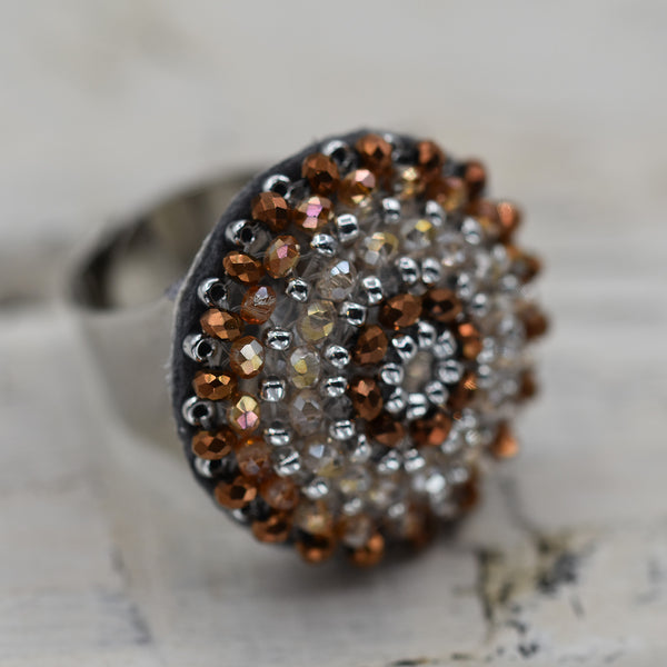Luxury statement ring with grey tones and crystal
