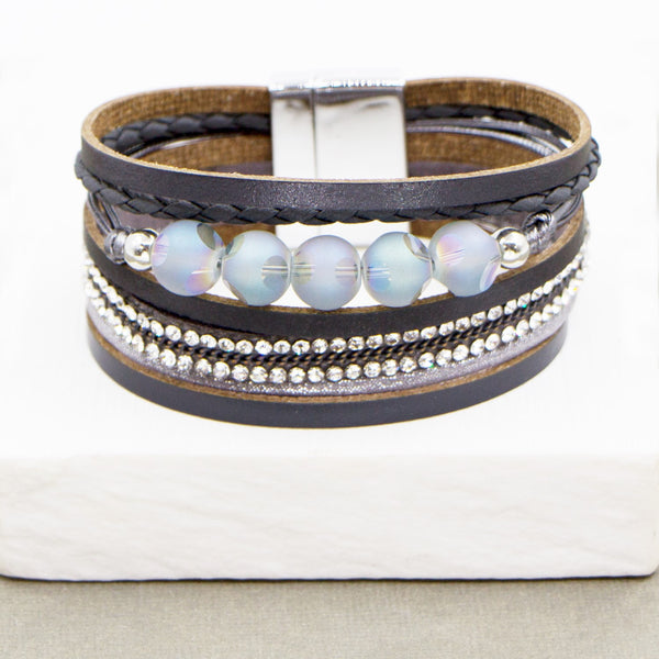 Multistrand PU cuff with glass bead feature and magnetic clasp
