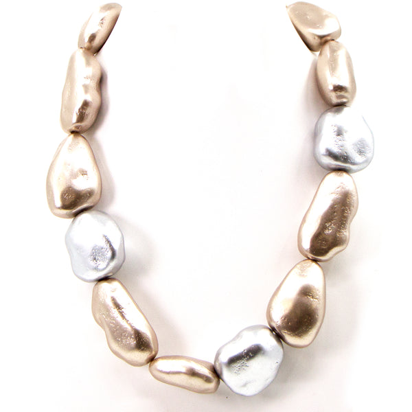 Random shape silver and gold pearl short statement necklace