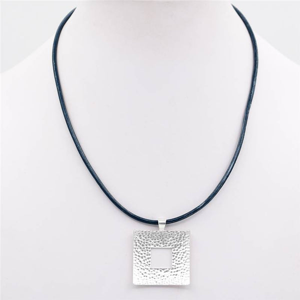 Feature square pendant on simple leather necklace