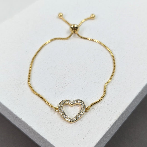 Crystal encrusted open heart motif friendship bracelet