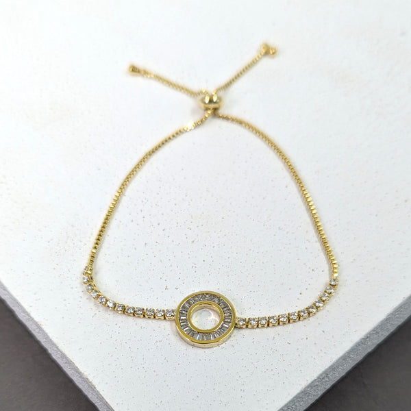Friendship bracelet with baguette crystal set open circle