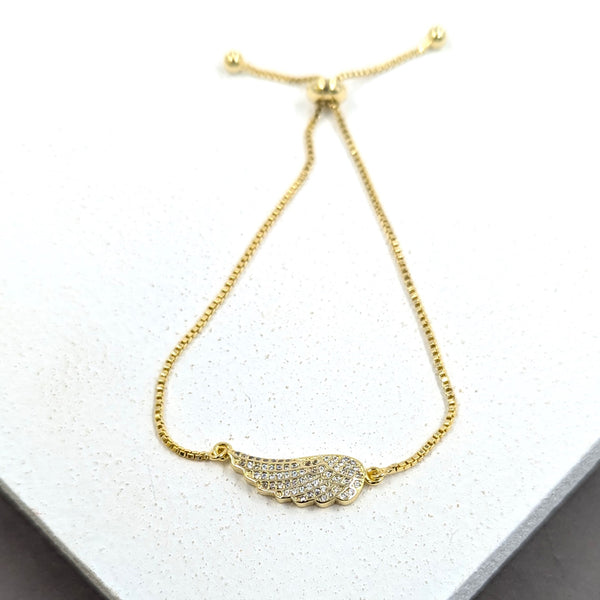 Crystal encrusted angel wing friendship bracelet