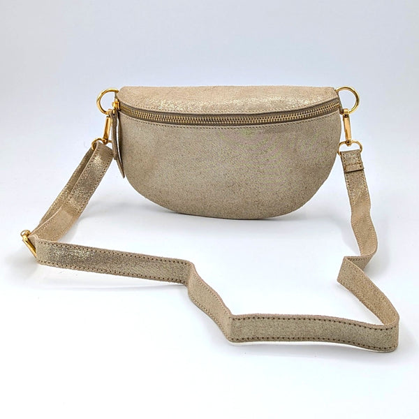 Subtle metallic suede bumbag