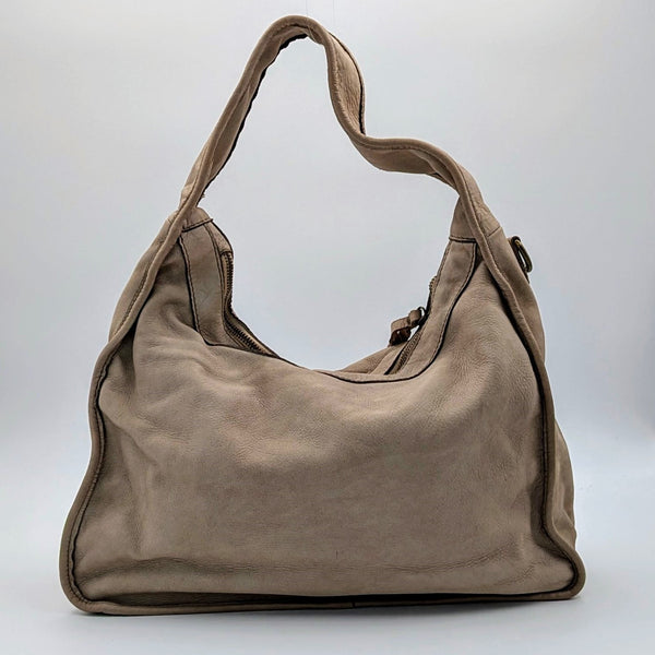 Luxe plain vintage wash leather slouchy handbag with wide strap