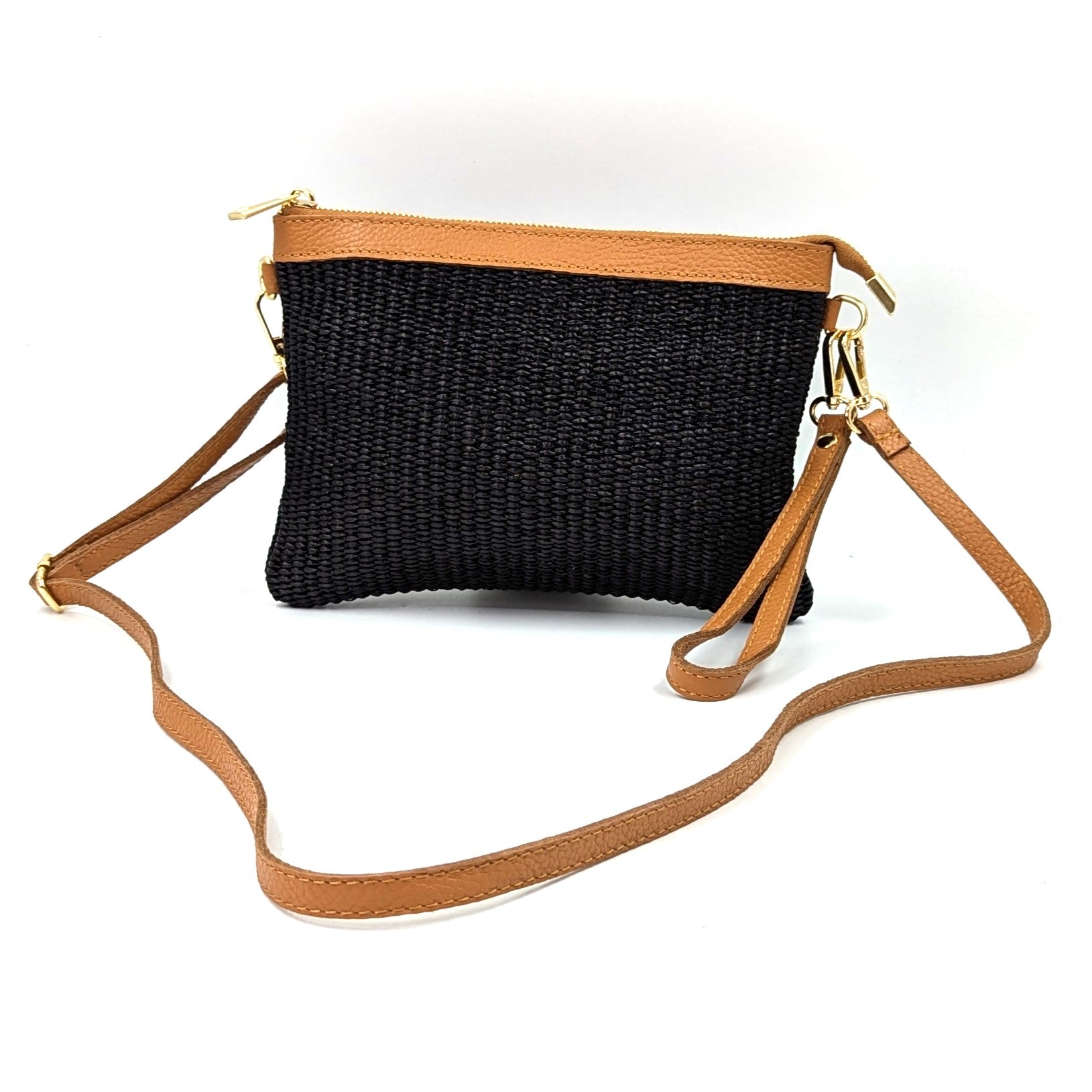Jute clutch bag with leather hand strap and cross body strap – Tempest ...