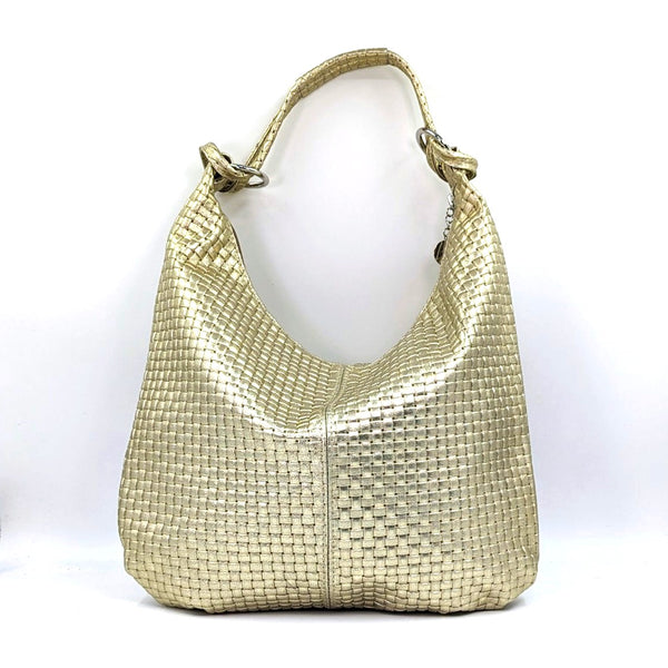 Woven effect metallic leather handbag