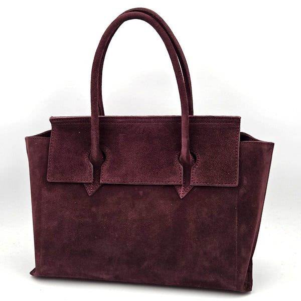 Uber smart contemporary suede handbag with cut out envelope flap