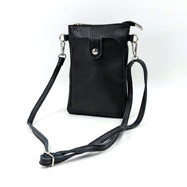 Plain leather phone bag with crossbody strap