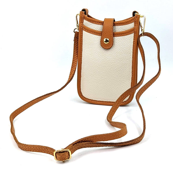 2 Tone smart and substantial leather cross body phone style bag with tan edging