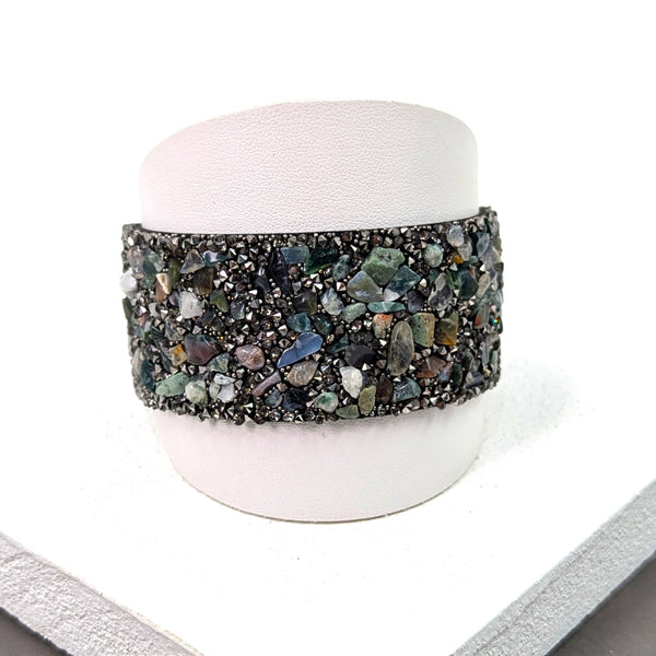 Magnetic cuff bracelet with jasper chips