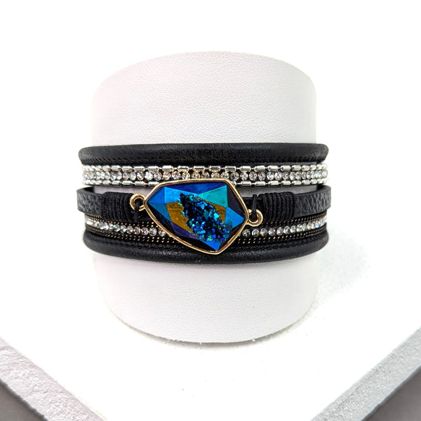 Faux drowsy quartz element and crystals PU magnetic bracelet
