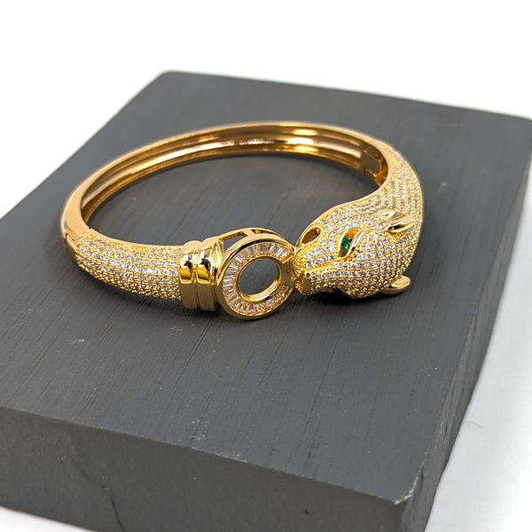 'Cartier' Panthers head encrusted bangle with baguette crystals