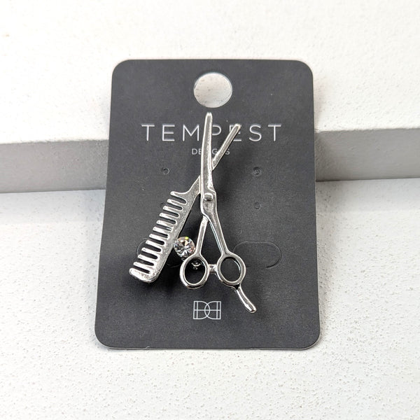 Hairdresser scissors and comb brooch