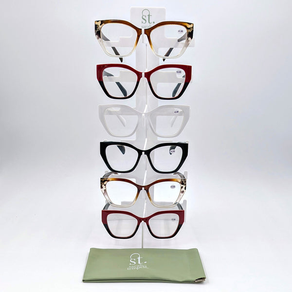 Pack of 16 stylish, lightweight, comfortable reading glasses with strengths 1.5,2,2.5 and 3 includes free logo luxury case