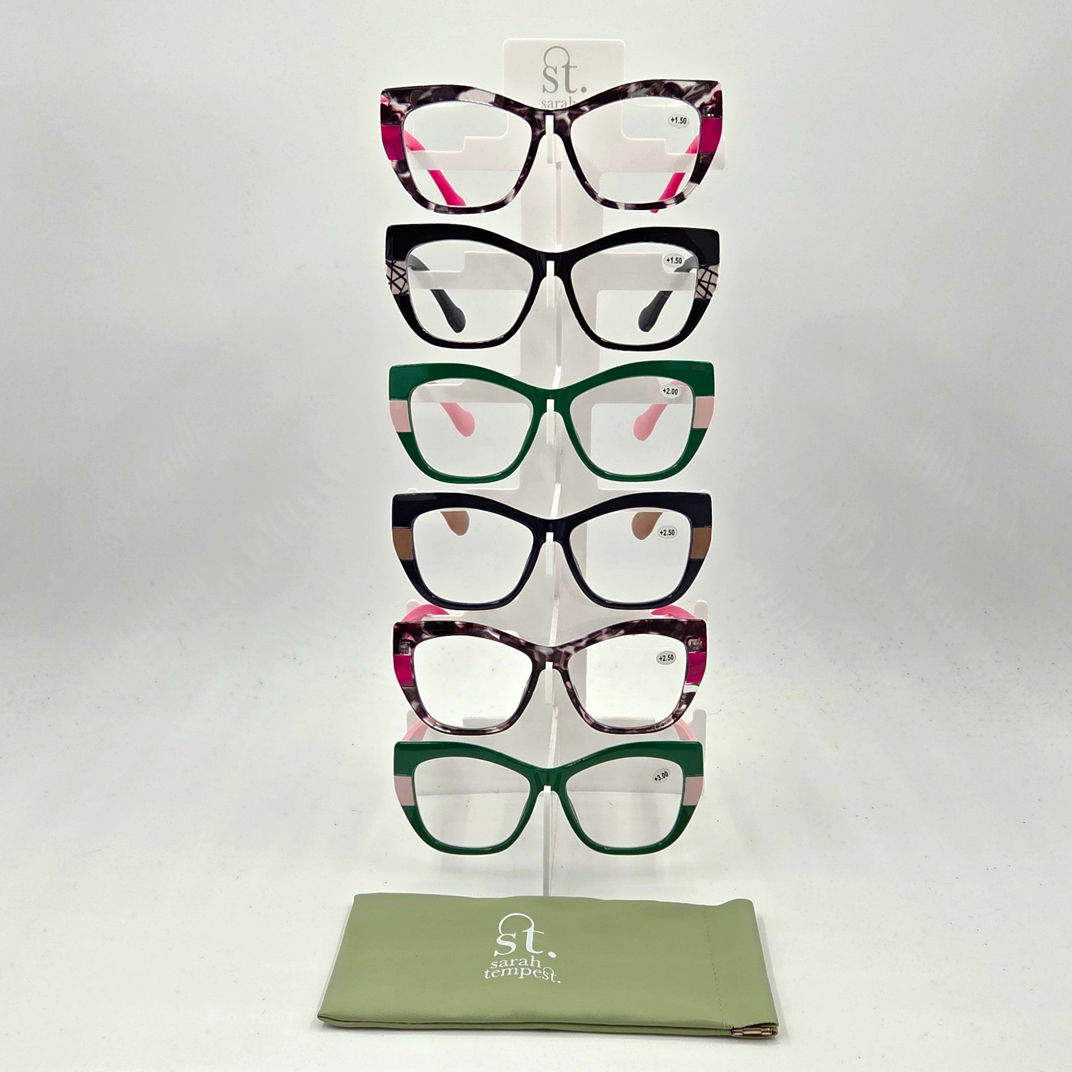 Pack of 16 stylish, lightweight, comfortable reading glasses with stre ...
