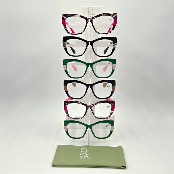 Pack of 16 stylish, lightweight, comfortable reading glasses with strengths 1.5,2,2.5 and 3 includes free logo luxury case