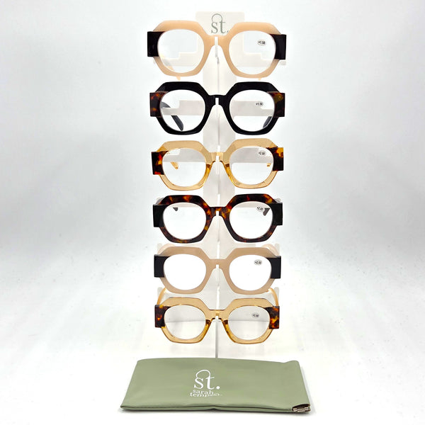 Pack of 16 stylish, lightweight, comfortable reading glasses with strengths 1.5,2,2.5 and 3 includes free logo luxury ca