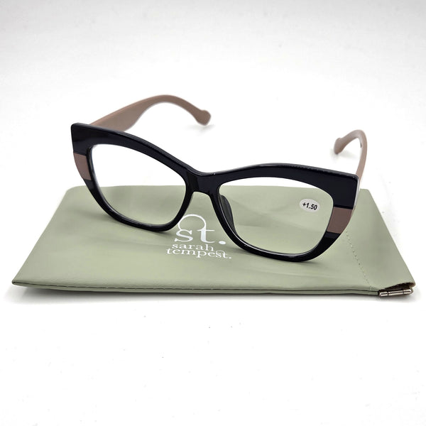 Thick frame angular glasses with 2 tone side panel