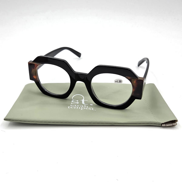 Thick frame angular glasses with 2 tone side panel