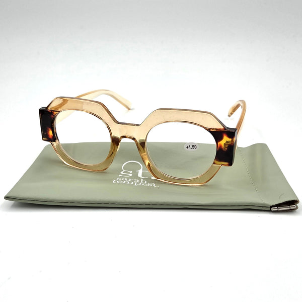 Thick frame angular glasses with 2 tone side panel