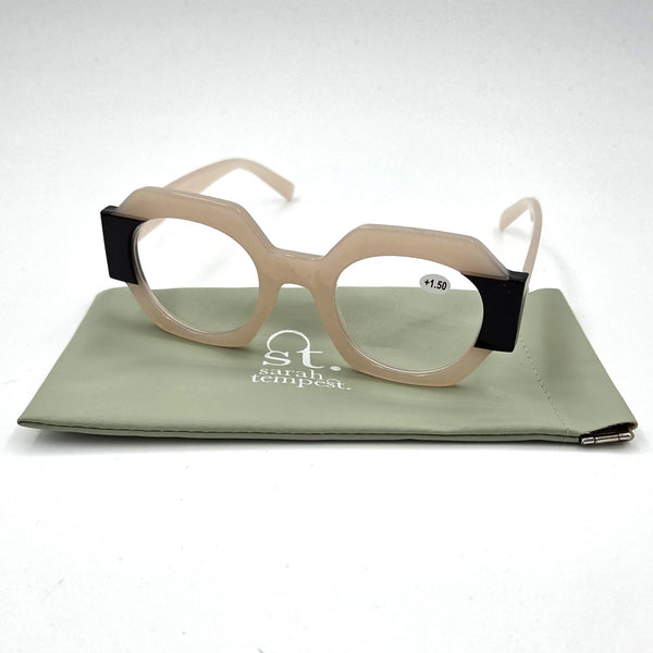 Thick frame angular glasses with 2 tone side panel