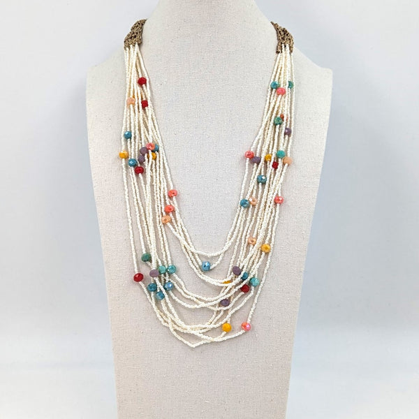 Luxe multistrand beaded necklace with woven cord finishing