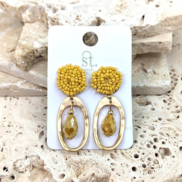 Bead encrusted post and organic oval earrings