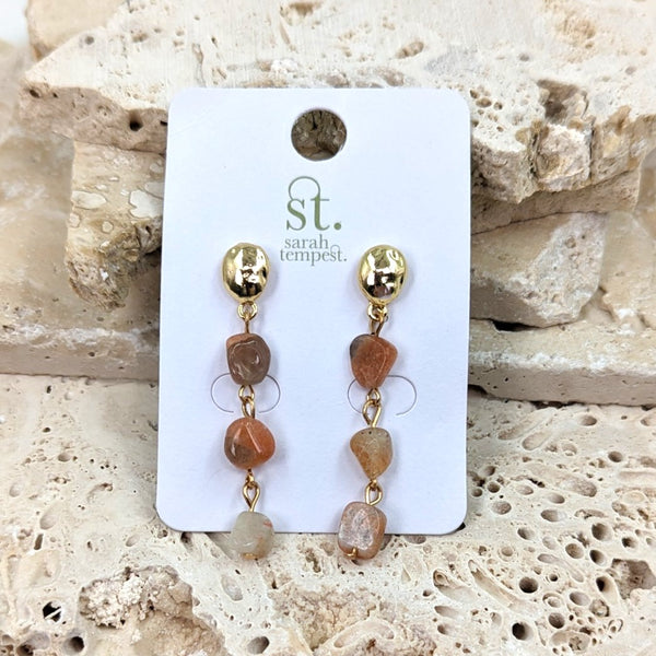 Textured post and raw stone bead earrings