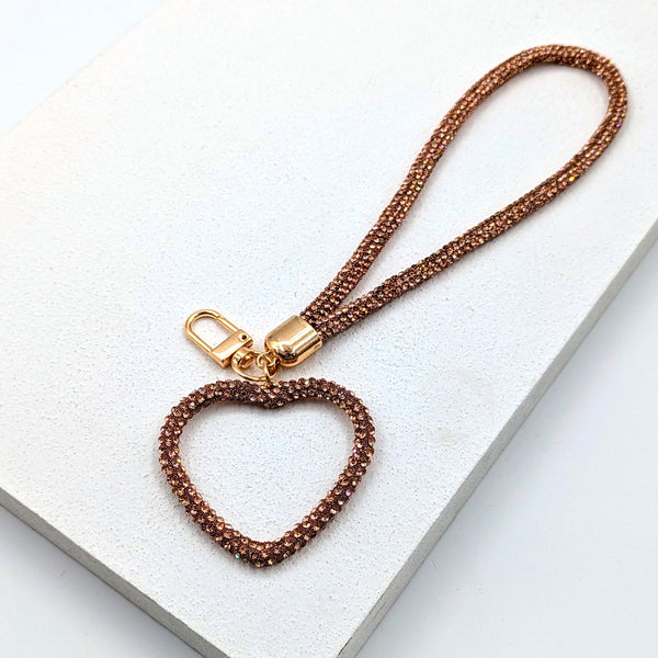 Open heart crystal keyring