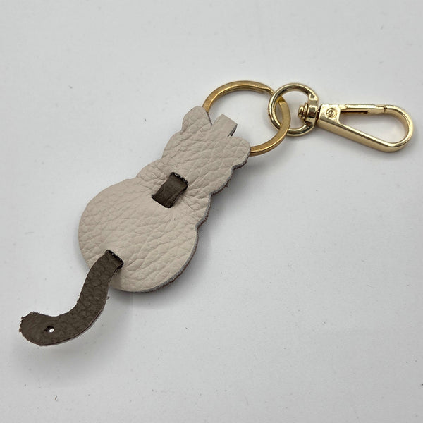 Leather 2 tone cat keyring
