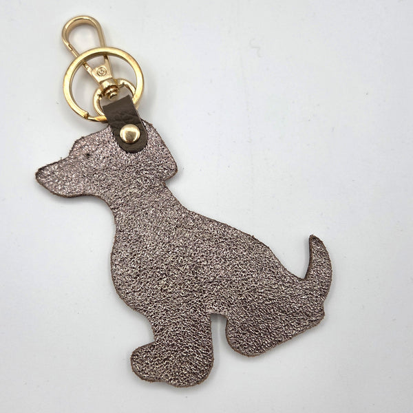 Metallic leather 2 tone cut out dog keyring
