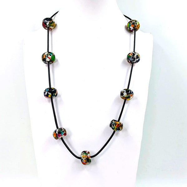 Long round bead necklace on wax cord