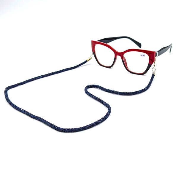 Midnight crystal encrusted glasses chain (reading glasses not included)