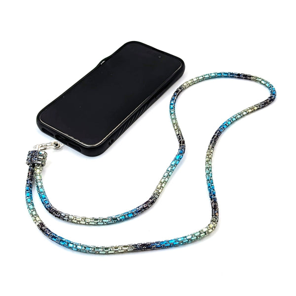 Variegated baguette crystals multiuse (phone/keys/pass) lanyard