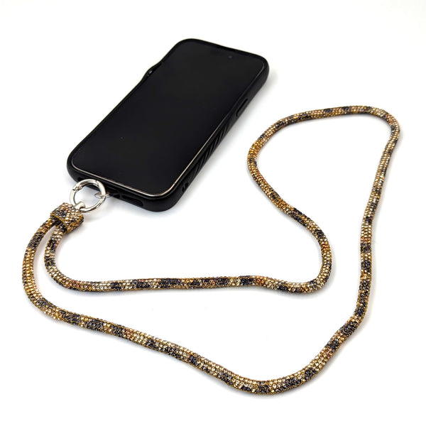 Leopard crystals multiuse (phone/keys/pass) lanyard