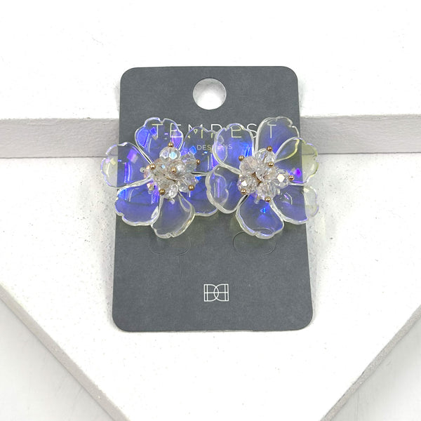 Iridescent flower stud earrings