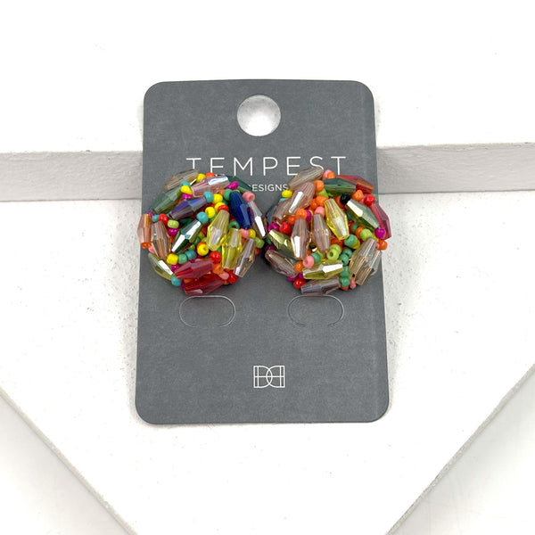 Multicolour bead encrusted stud earrings