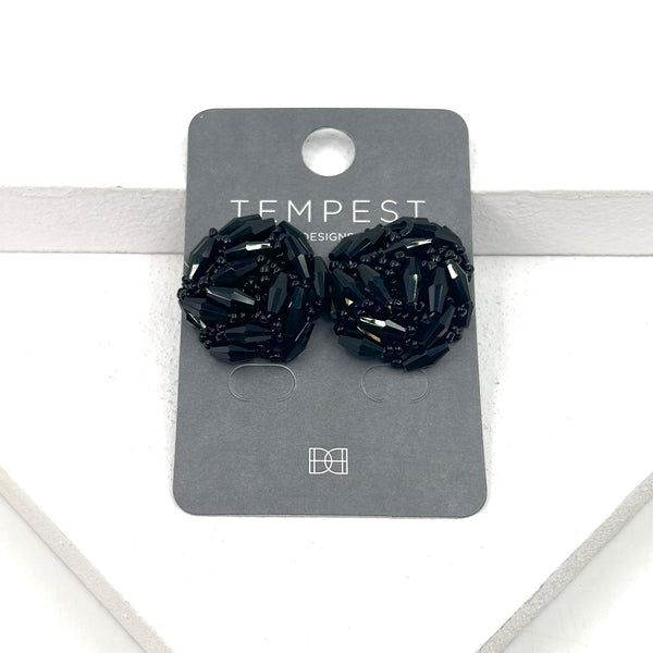 Cut glass encrusted beaded stud earrings