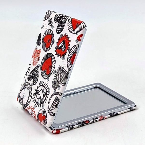 Sketched hearts and embedded crystals compact mirror