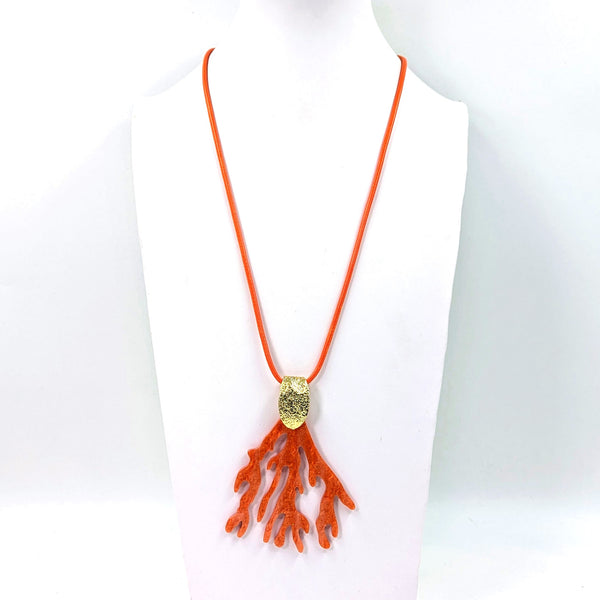 Tree coral resin component with textured gold element on long wax cord