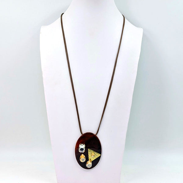 Resin oval pendant jewel detail on long wax cord